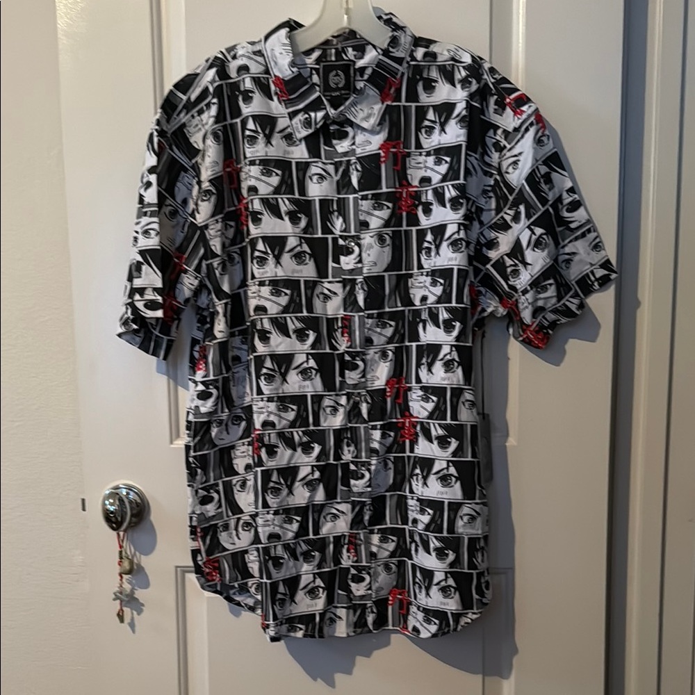 Anime Graphic Black and White Men's Shirt Sz 2XL